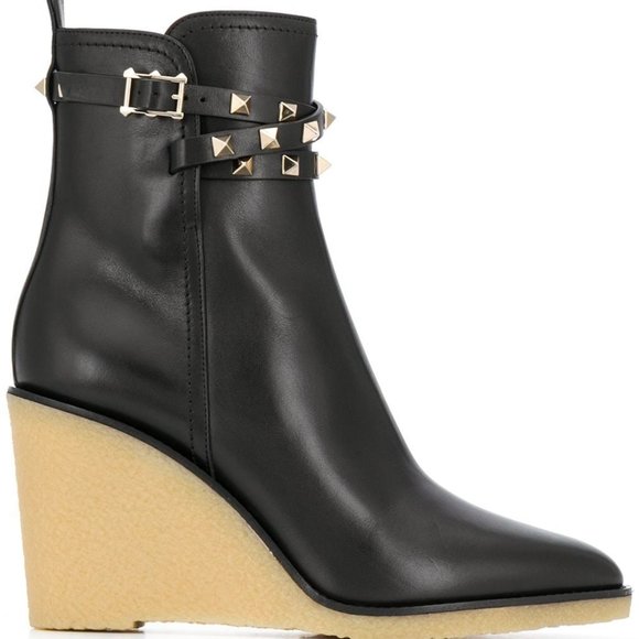 Valentino Shoes - NEW $1,245 VALENTINO Black Rockstud Wedge Boots 38